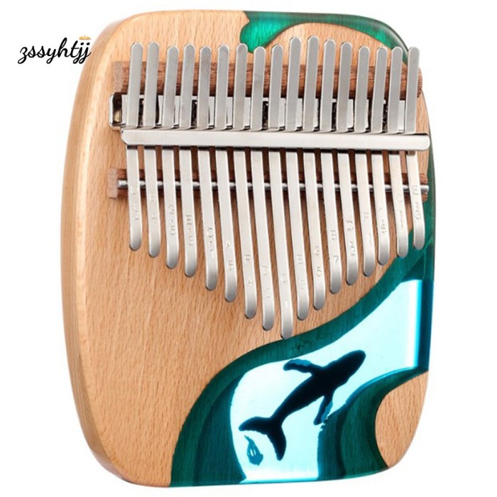 `HLURU Blue Ocean Kalimba 17 Key Whale Thumb Piano Hand-Made Flat