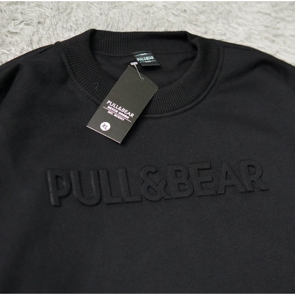 SWEATER CREWNECK PULL&amp;BEAR EMBOSS 3D FONT TIMBUL FULLTAG &amp; LABEL