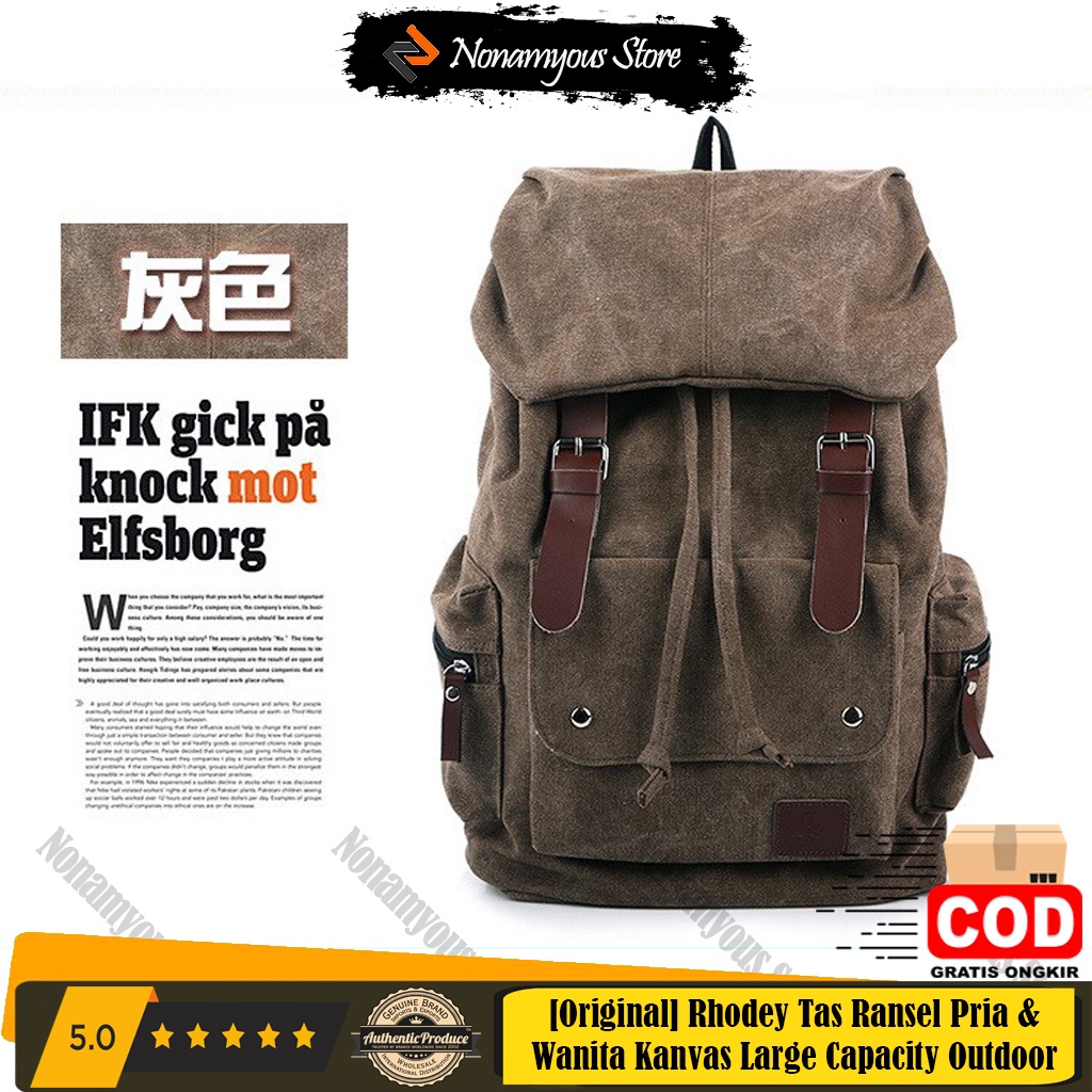 [ORIGINAL] Rhodey Tas Ransel Pria &amp; Wanita Kanvas Large Capacity Outdoor Backpack Leisure Travel Bag