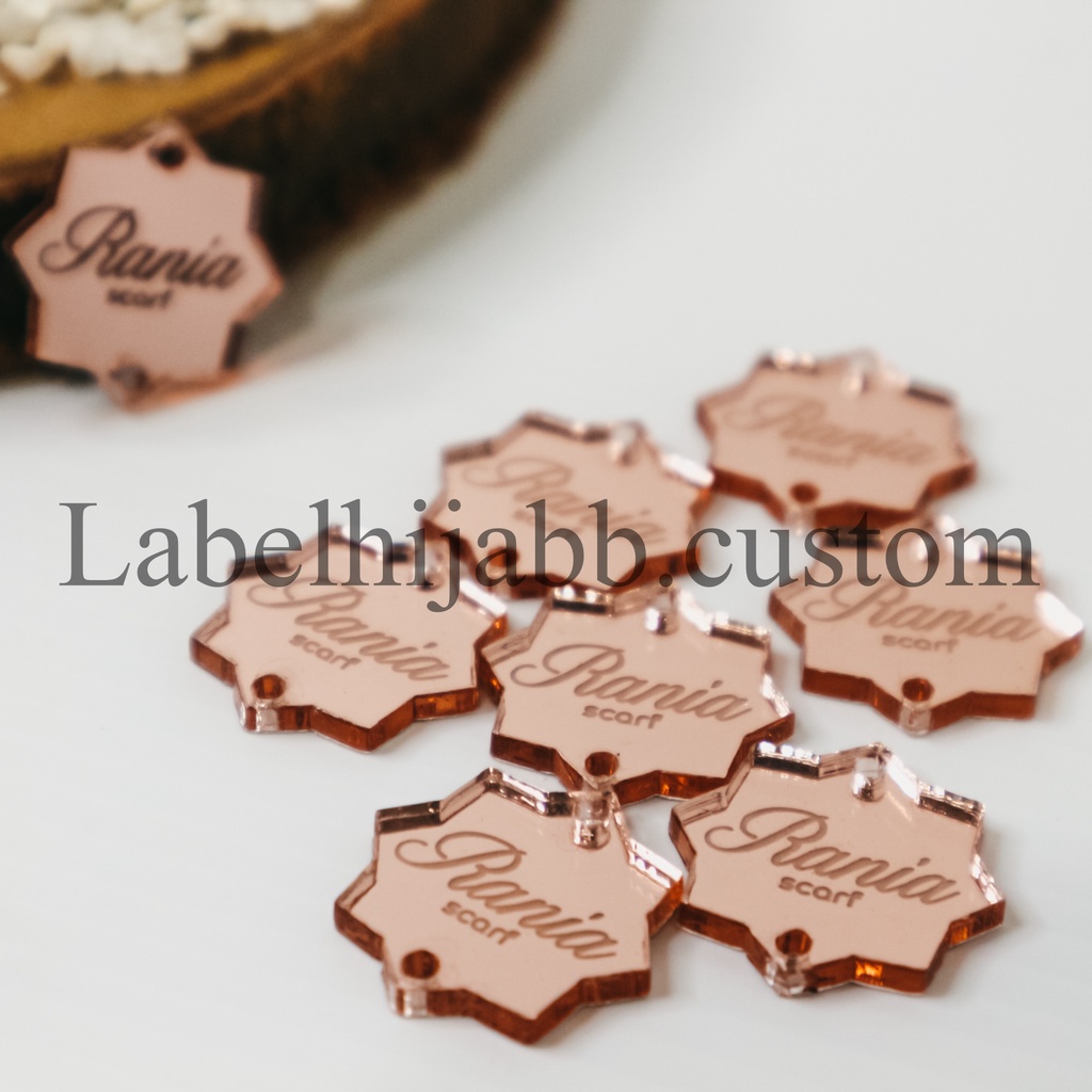 

label hijab | label baju | label akrilik | custom label | label jilbab | label cutting | label custom bentuk