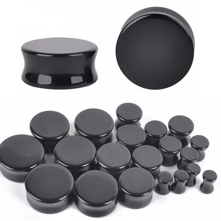 [KODE PRODUK Y6WZZ4380] PIERCING PLUG EARRING FULL BLACK ACRYLIC 3mm - 30mm