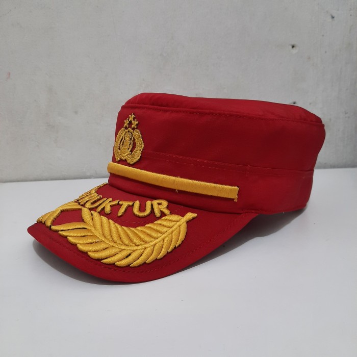 Topi Komando Pamen Polri Instruktur Merah Bordir Logo Tribrata Twist Halus Premium