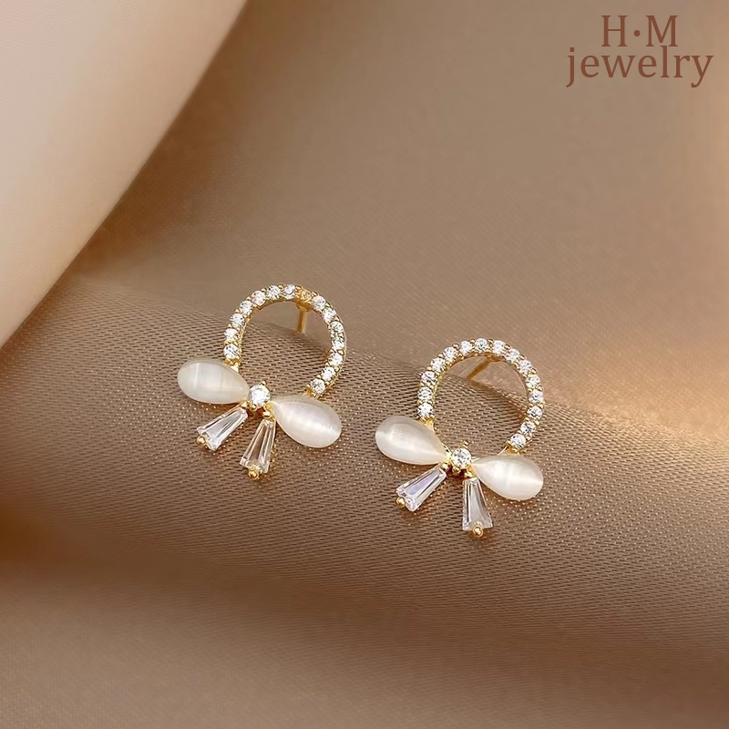 Anting Tusuk Sterling Silver 925 Model Pita Dengan Opal Untuk Wanita