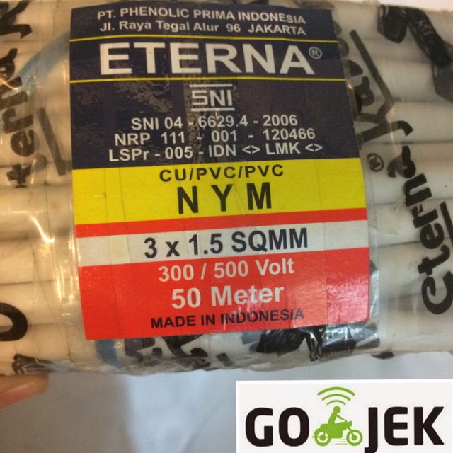 kabel eterna 3x1,5 nym / kabel engkel / kabel kawat / kabel 50 m