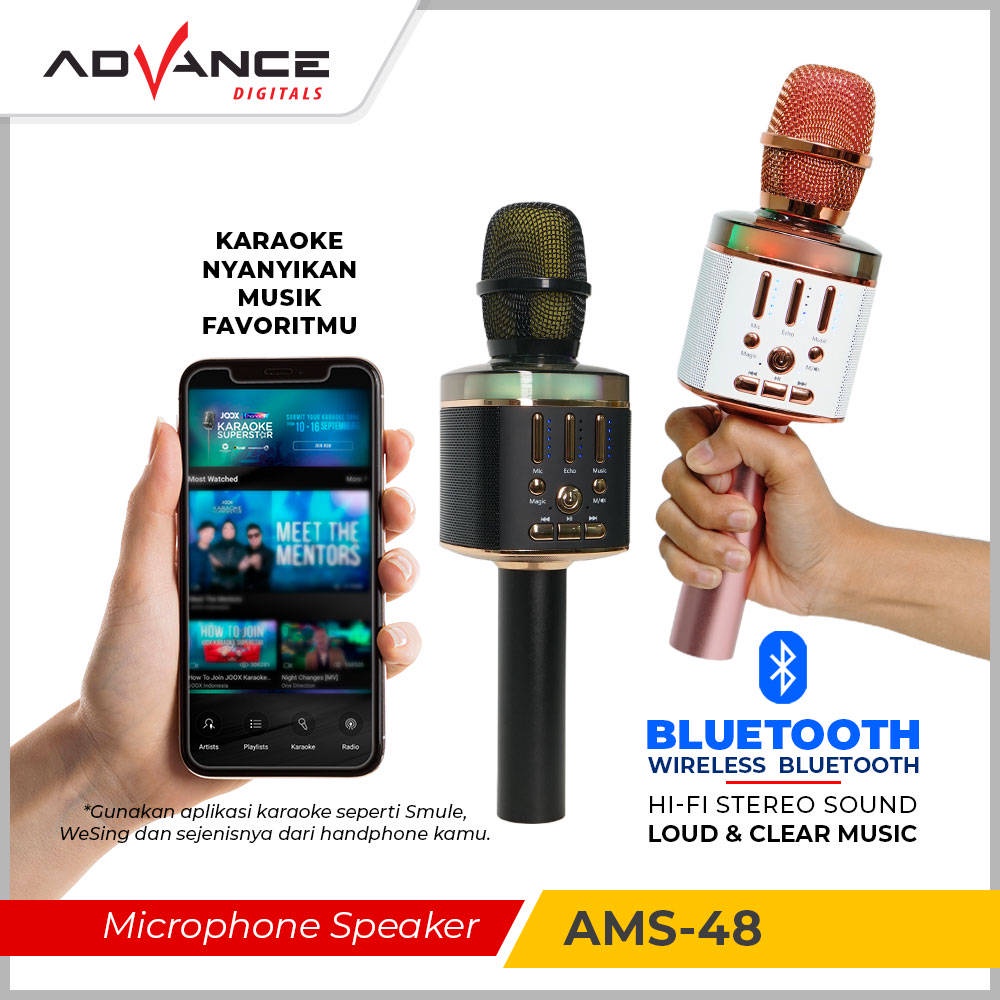 【READY STOCK】 Advance ams 48 mic Wireless bluetooth karaoke support USB Player 1200mAh Frequency 150Hz~18kHz suitable for hobbies or tour guides