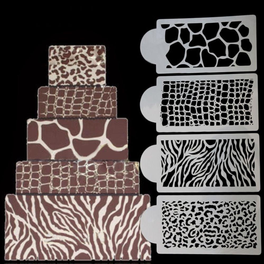 Populer 4Pcs /set Cetakan Kue Fondant Baru Silikon Baking Aksesoris Leopard Bijian