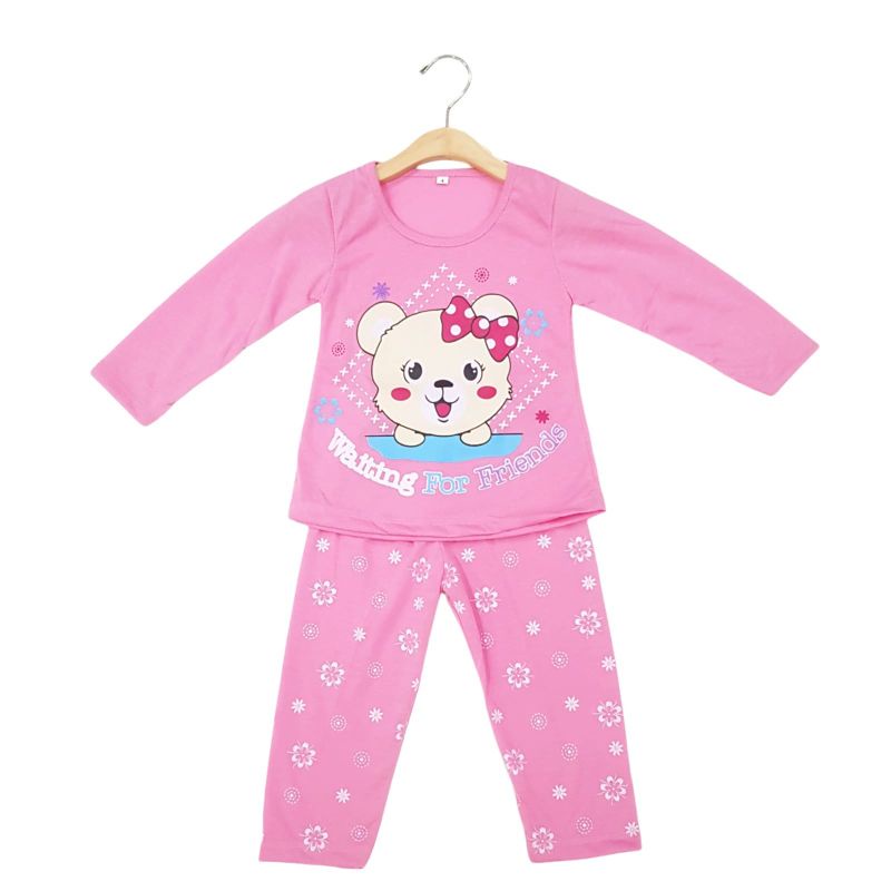 SETELAN SIKUNING PAKAIAN BAJU ANAK PEREMPUAN 2-7 TAHUN MOTIF WAITING FOR FRIEND BEAR