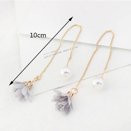 LRC Anting Tusuk Fashion Flower&amp;pearls Decorated Long Y5776X