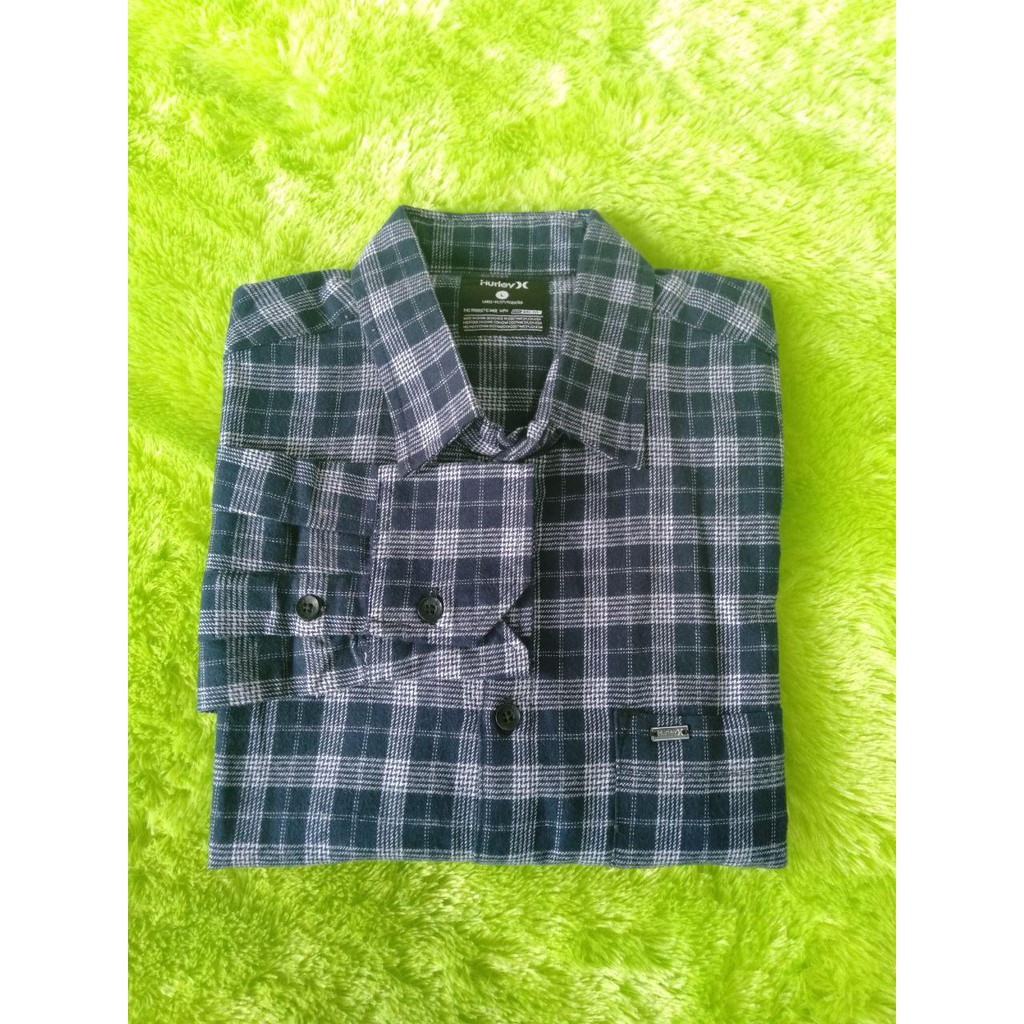 Kemeja Panjang Flanel Viral 2020 Warna Biru Dongker Kombinasi Putih Ukuran L