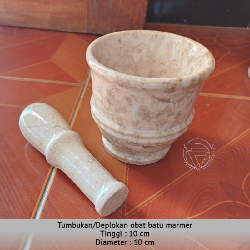 Alat tumbuk obat/bumbu bahan batu marmer putih crem 10x10