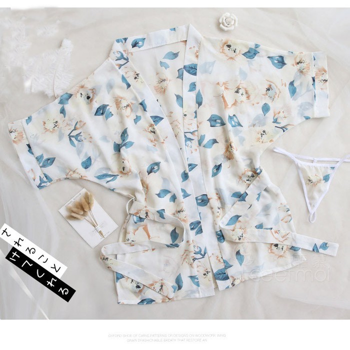 baju tidur kimono lingerie piyama bikini g string A187-2 - Putih