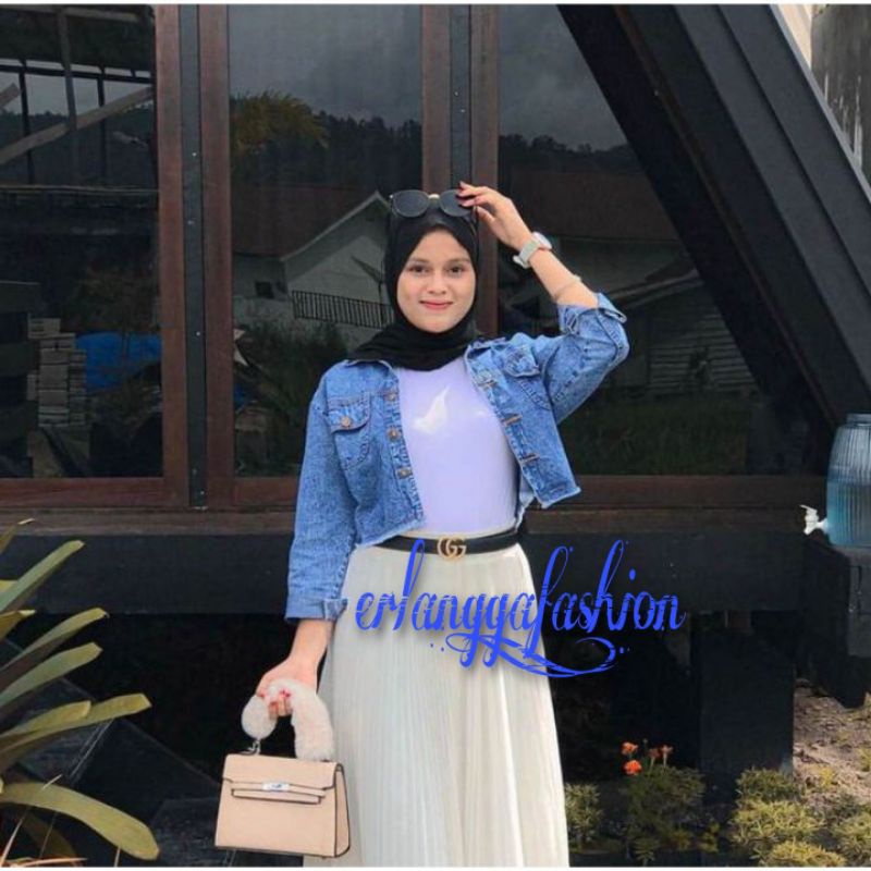 JACKET CROP JEANS WANITA/JACKET JEANS RAWIS WANITA