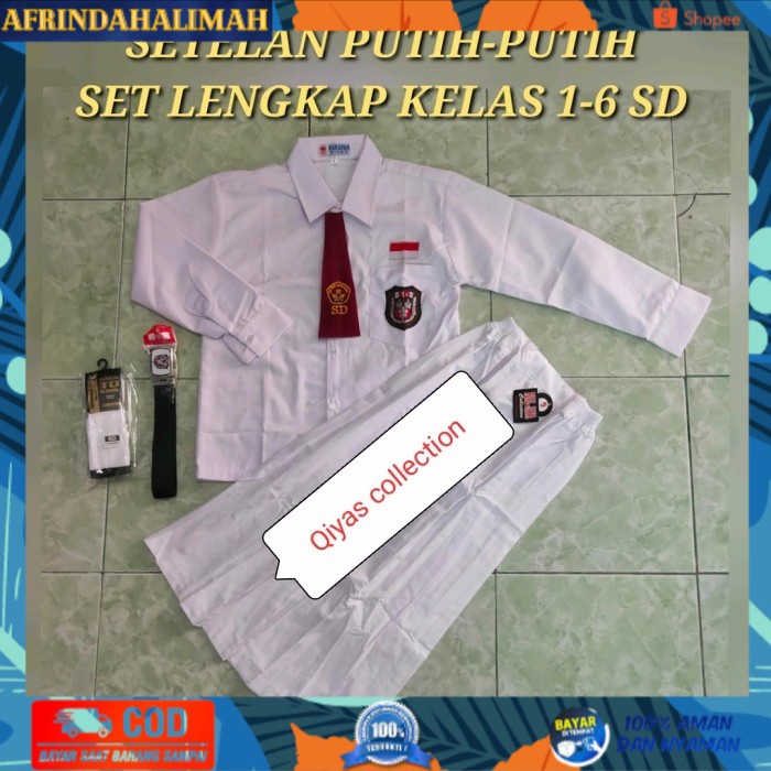 

{TERBARU} set lengkap seragam sekolah anak perempuan putih putih pjg kelas 1-6 - putih putih bed, kelas6