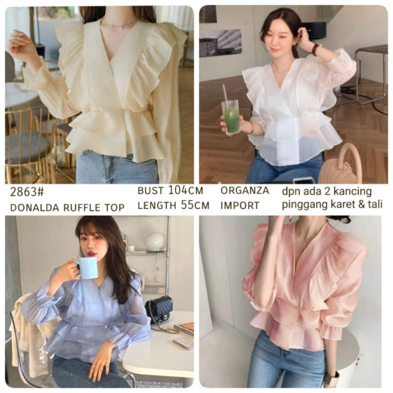 MDLV ~ 2863# Donalda Ruffle Top Blouse Organza Blouse Premium Import Fashion Import