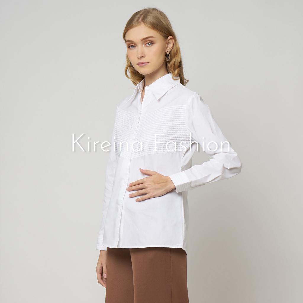 Kemeja Putih Polos Wanita  Kemeja Motif Garis Dada Kemeja | Kireina Fashion