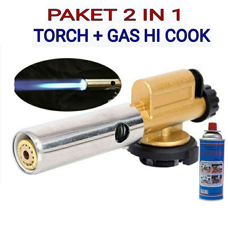 PAKET KEPALA GAS  JET TORCH FLAME GUN + GAS HI-COOK [BISA COD]