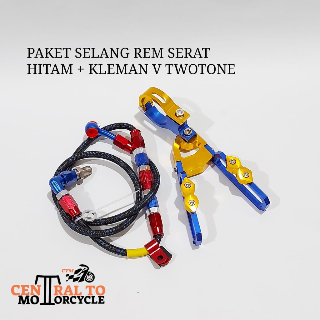 [ PAKET ] Selang Rem Depan PSI Ukuran 95cm Silver - Hitam Dan Kleman Selang Rem Depan Twotone