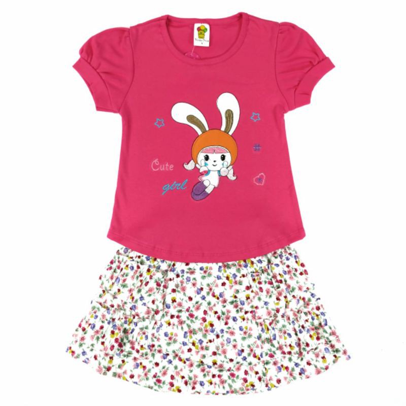 SETELAN FASHION ANAK PEREMPUAN 2-6 TAHUN MOTIF ROK RABBIT GIRL (Sr.247)