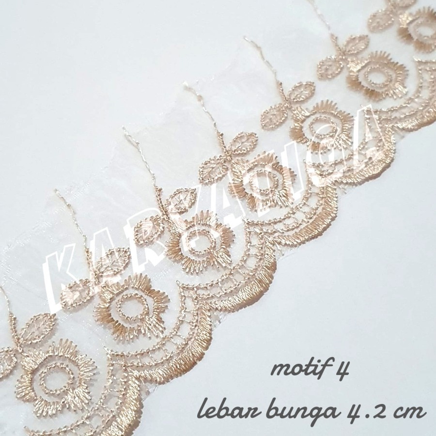 Renda Kaca / Nilon Bordir Coklat Susu (15 Yard)