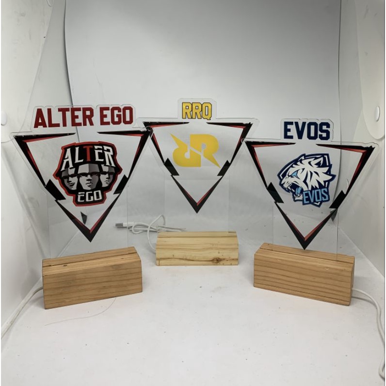 CUSTOM lampu hias akrilik akrillik 3D custom logo hadiah kado ulang tahun , tim e sposrts evos , rrq , alter ego , geek fam , genflix , gpx , aura , onic , bigetron mobile legends , MLBB ,