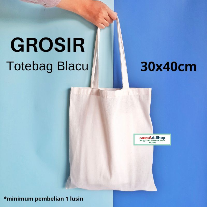 12 Pcs Tas Grosir Totebag Blacu Polos| Tas Kanvas