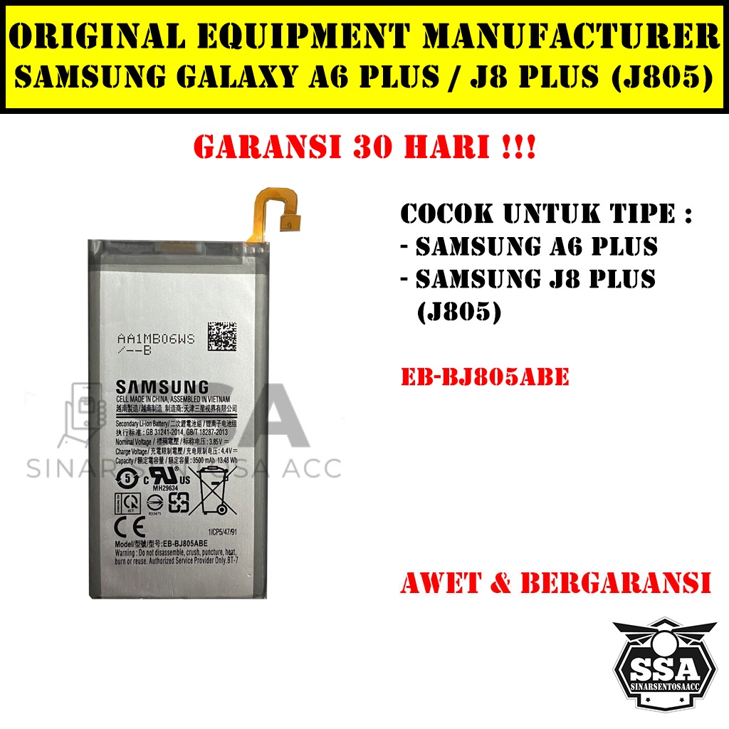 Baterai Original OEM Samsung Galaxy A6 Plus J8 Plus J805 EB-BJ805ABE EBBJ805ABE HP Ori Battery Batrai Batre Batu Batere GARANSI AWET MURAH