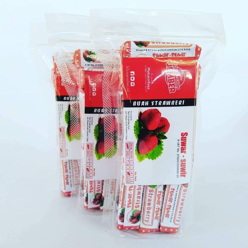 

Suwar-suwir rasa buah strawbery. Khas Jember. kemasan mini 205gr