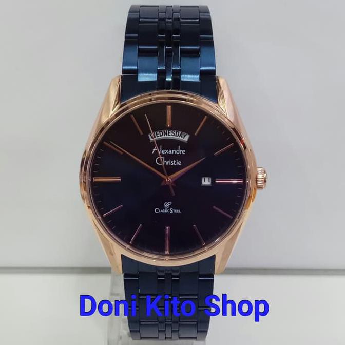 Jam Tangan Pria Original Alexander Cristie AC8588 Blue Rose Gold