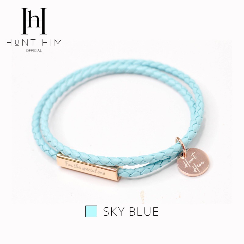 TREN HH GELANG KULIT LEATHER TITANIUM BRACELET UNISEX SKYBLUE