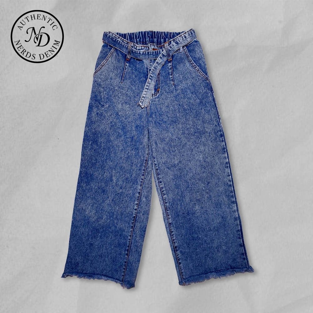 Celana Kulot Sabuk Wanita Warna Snow Biru