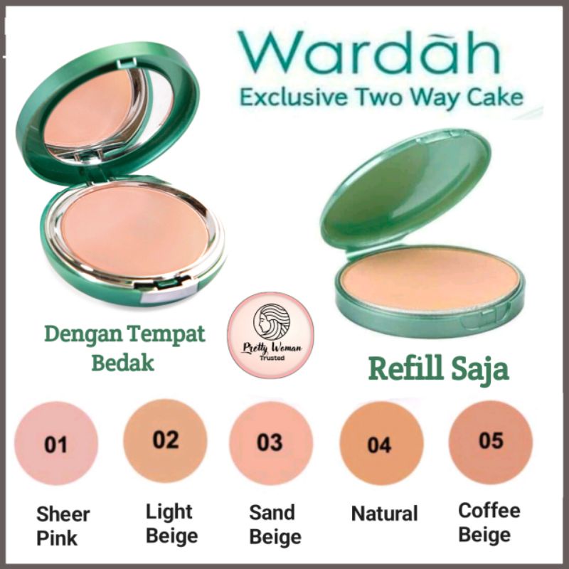 Bedak Wardah Padat Hijau Exclusive Two Way Cake Original Refill Dengan Tempat No 1 2 3 4 5  Sheer Pi