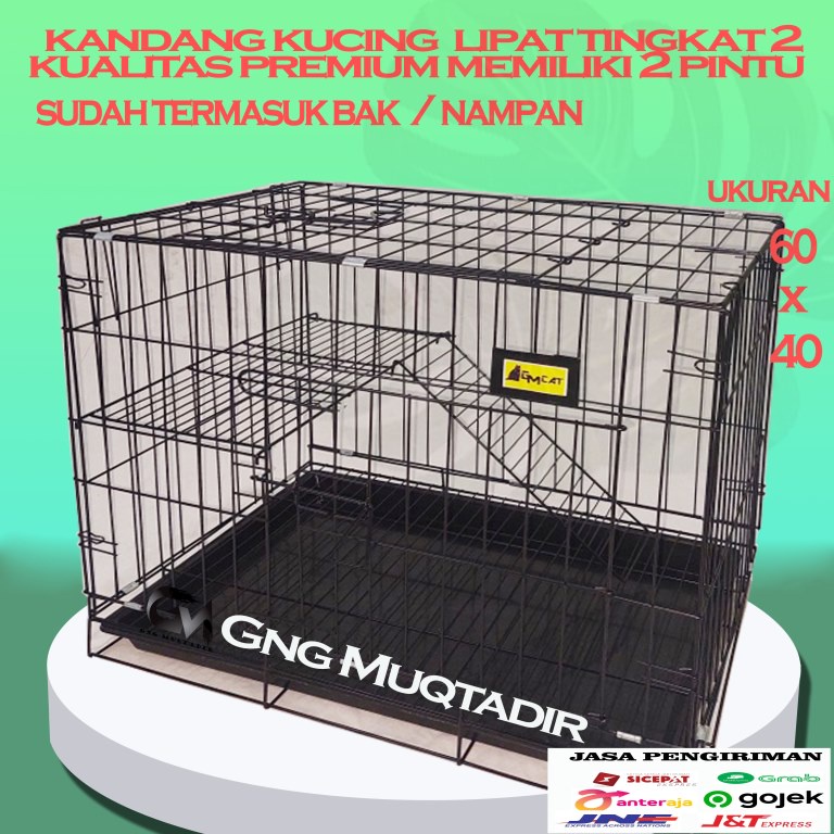 KANDANG KUCING LIPAT MURAH 2 TINGKAT SIZE L 60X40X50 KUALITAS PREMIUM