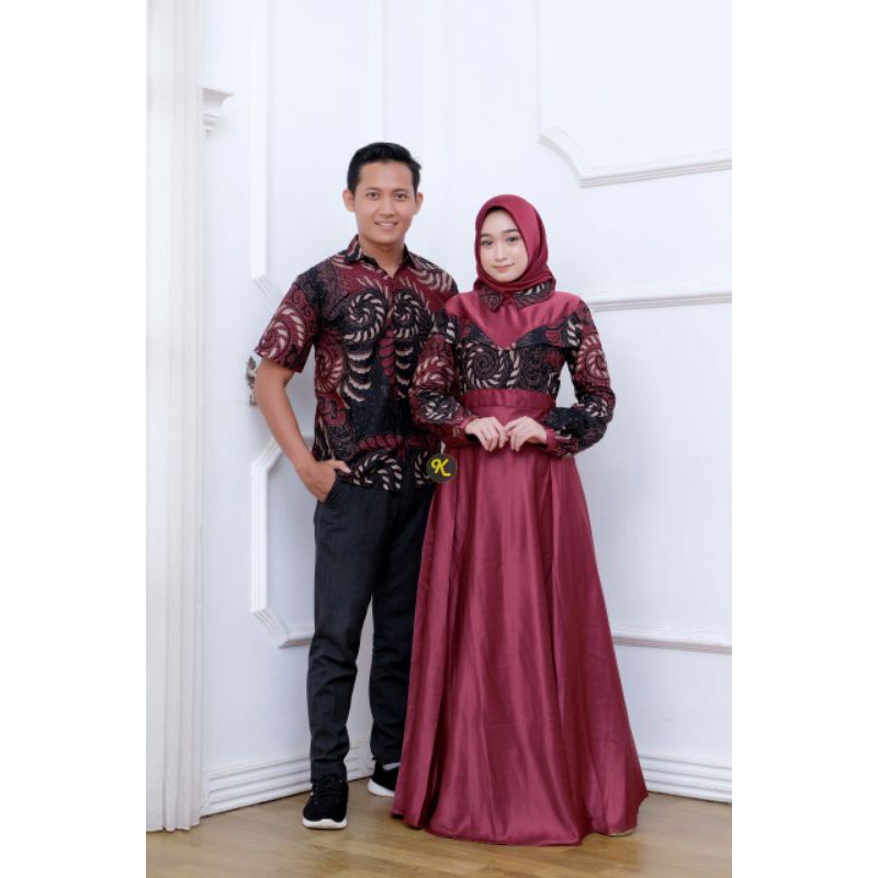 COUPLE GAMIS BATIK PUTRI MALU KOMBINASI, SARIMBIT BATIK