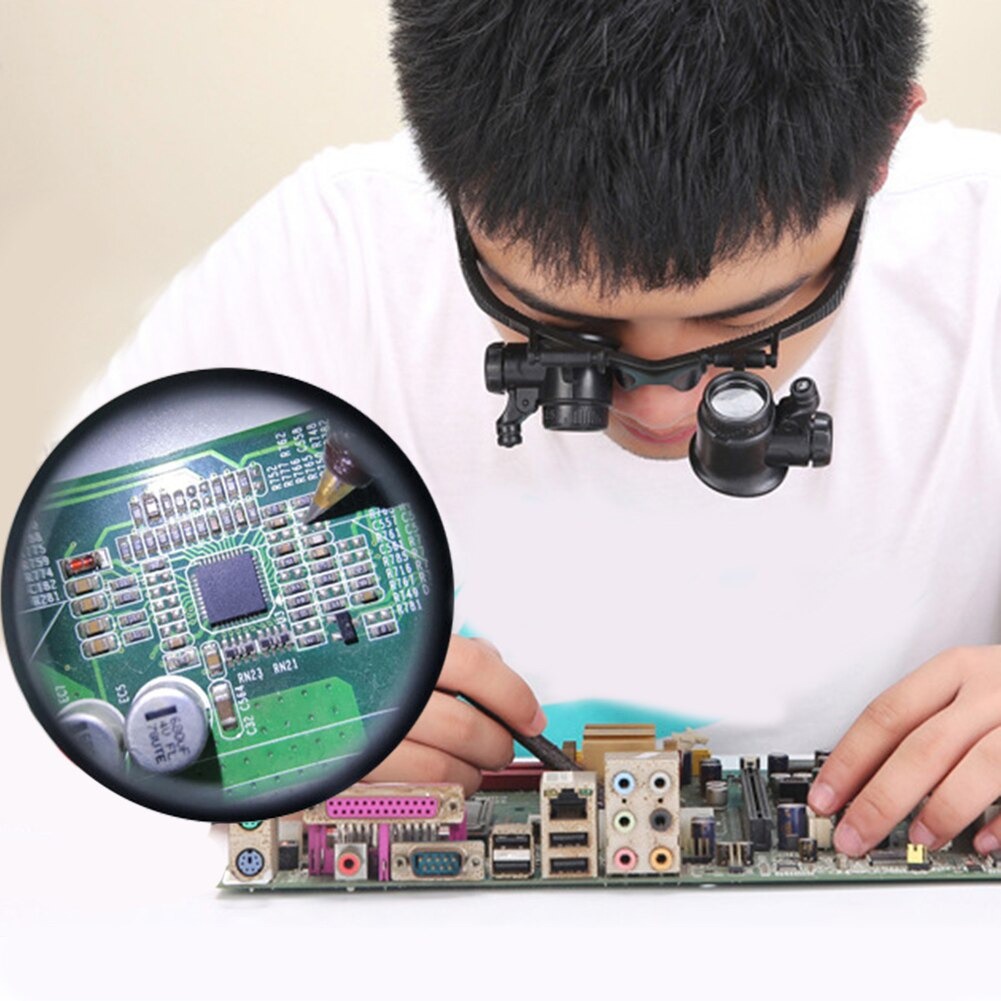 Kacamata Pembesar Reparasi Jam Tangan SmartPhone Periasan Zoom 25x Magnifier dengan 2 LED Kanan Kiri