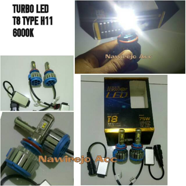 Lampu Turbo Led T8 Type H11 Putih 6000K