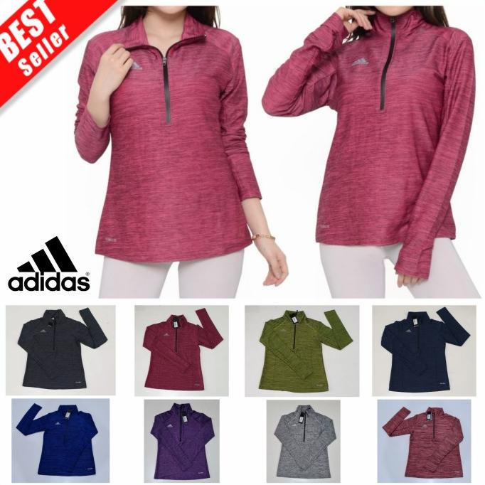 OK ADIDAS Kaos OlahRaga Wanita Baju Senam Sepeda Lengan Panjang ZIPPER