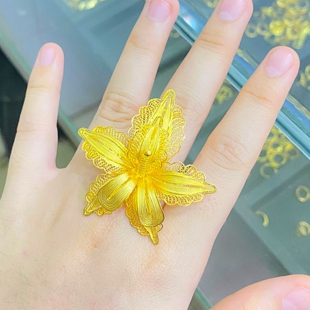 Cincin anak dan dewasa emas asli kendari kadar 875 21k bunga anggrek 15 10 8 7 gram gr g gold kuning besar