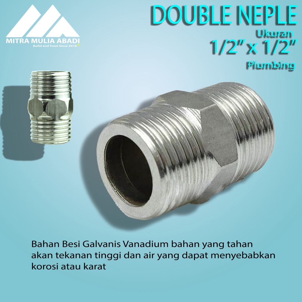 Double Nepel 1/2 Inch Drat Luar Stainless Steel 304 drat Luar