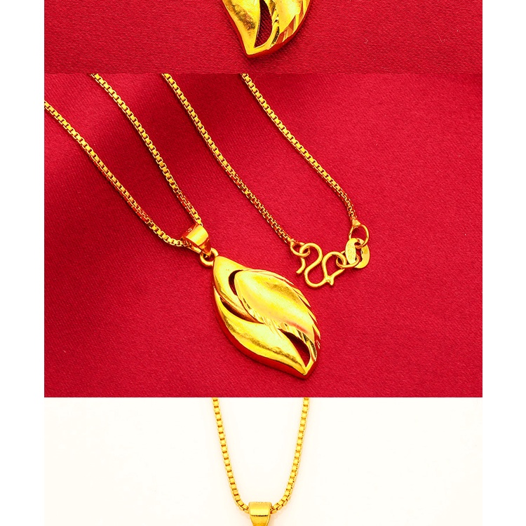 Kalung Rantai Lapis Emas Asli Kadar 375 Dengan Liontin Daun Matte Untuk Wanita