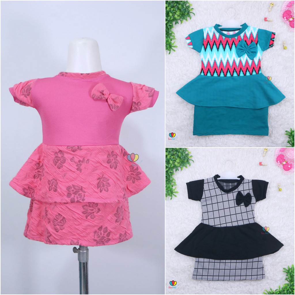 Dress Viona Lengan 1-2 Tahun / Dres Anak Perempuan Motif Lengan Pendek Baju Fashion Kids Pesta Adem