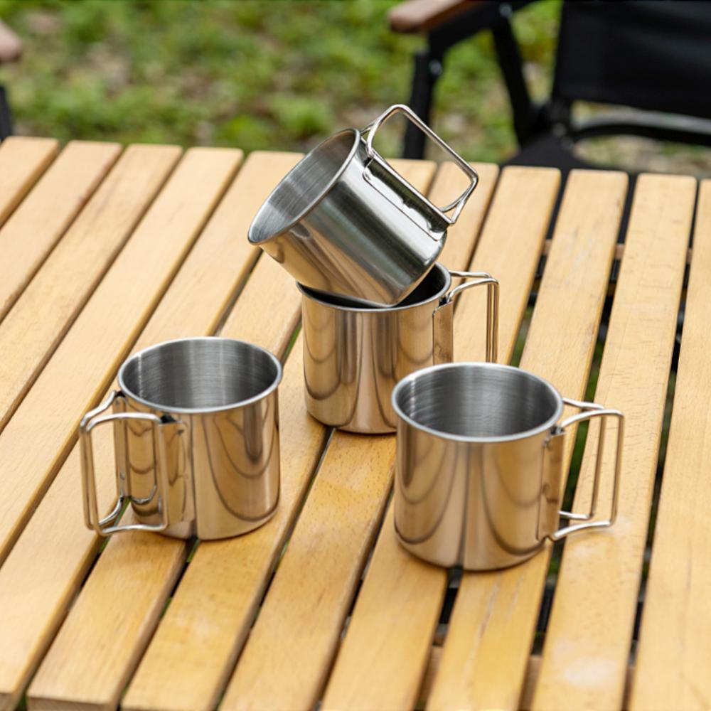 Nickolas1 Cangkir Camping Gelas Lipat Minum Sendok Garpu Peralatan Dapur Luar Ruangan Mug Stainless Steel Mug Wisata Mug Kopi Gelas Air Minum