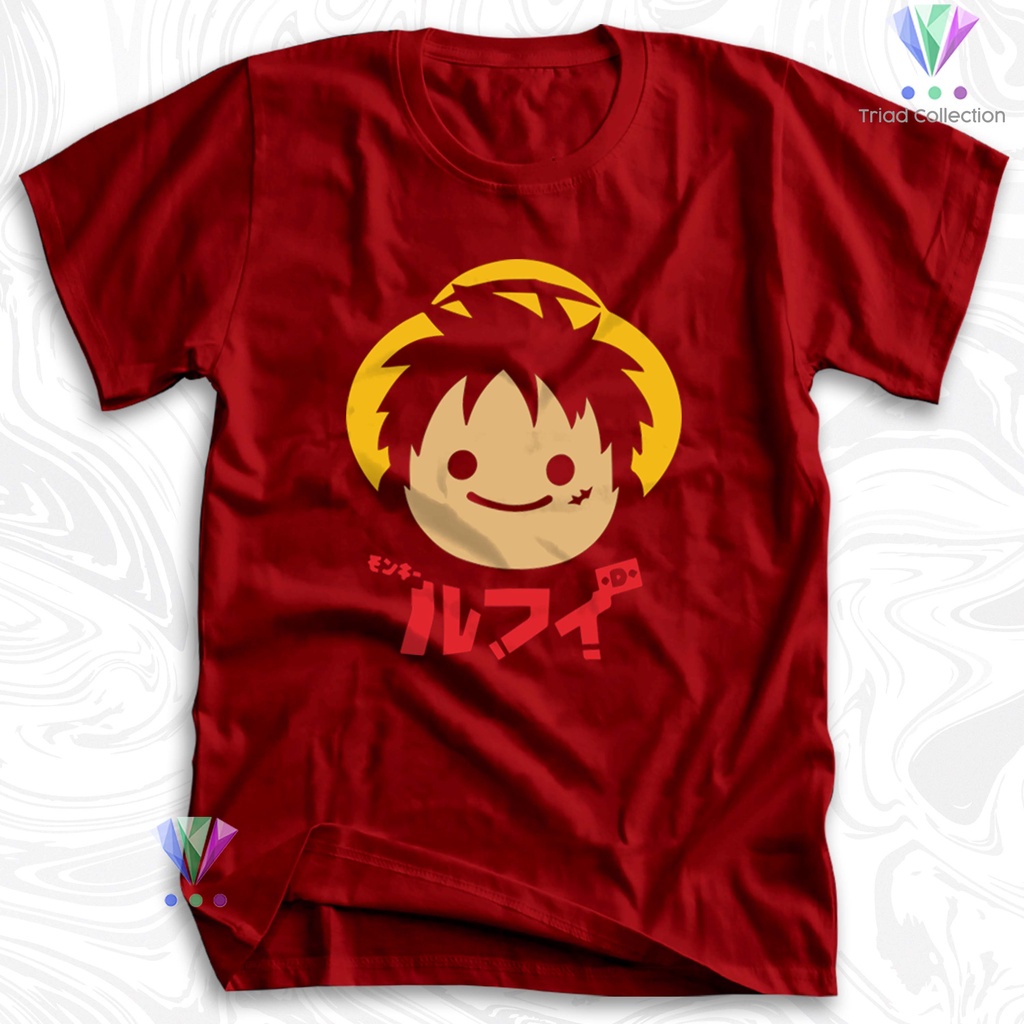 Tshirt Baju Kaos Distro Anime Monkey D Luffy Head Chibi One Piece / Kaos Distro Pria Wanita