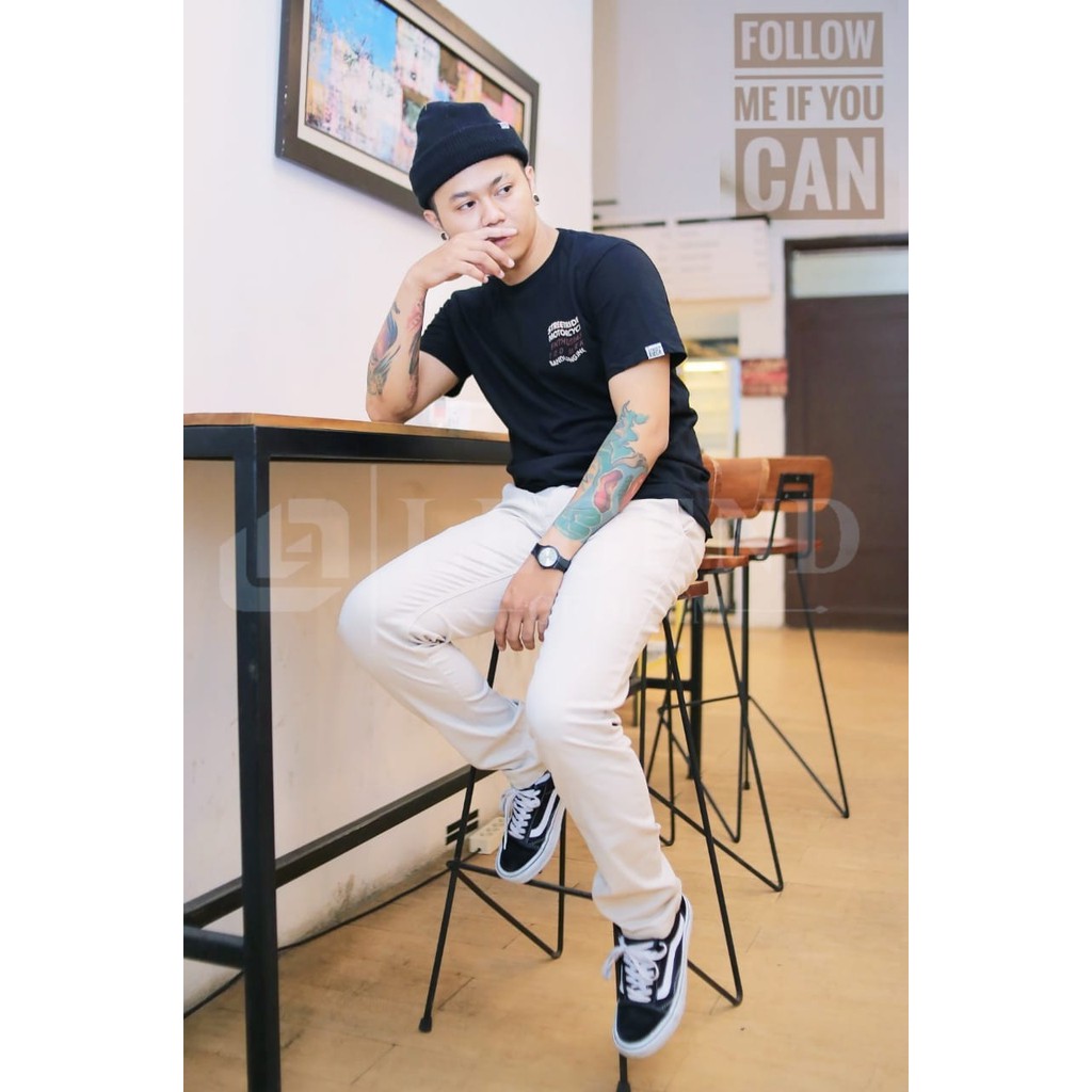 Hipocryte Non celana Panjang Pria Katun Putih Tulang Celana Panjang Katun