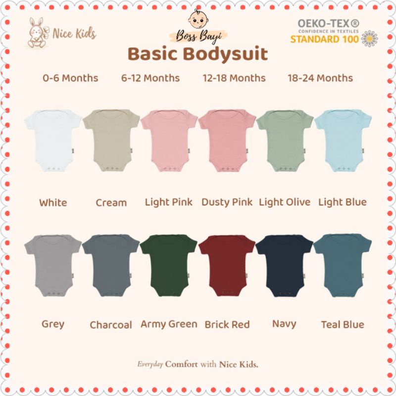 NICE KIDS - Basic Bodysuit / Jumper Pendek Bayi Warna Polos