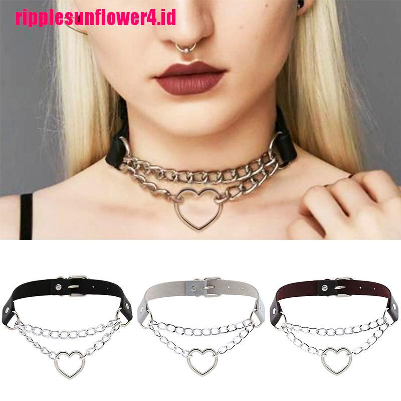 Kalung Choker Bahan Kulit Dengan Liontin Hati Gaya Gothic Punk