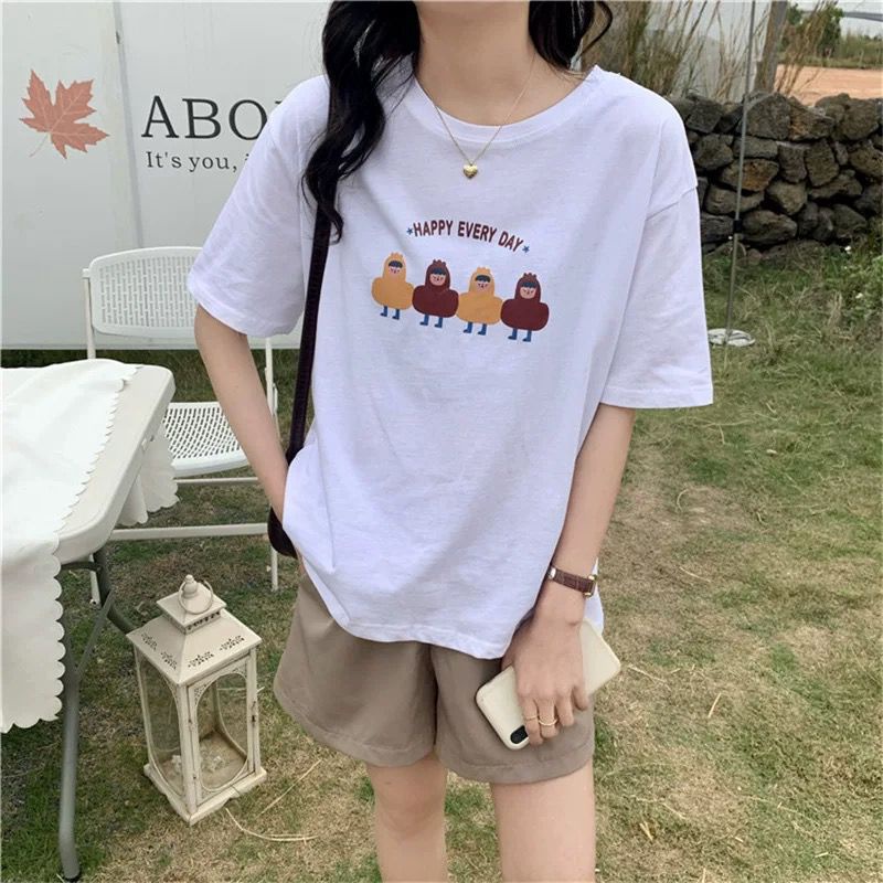 [littlecrab] Kaos Oversize Peanut Happy Every Day T-shirt Berkualitas Four Peanuts Cute Kaos Kacang Lucu Korean Style