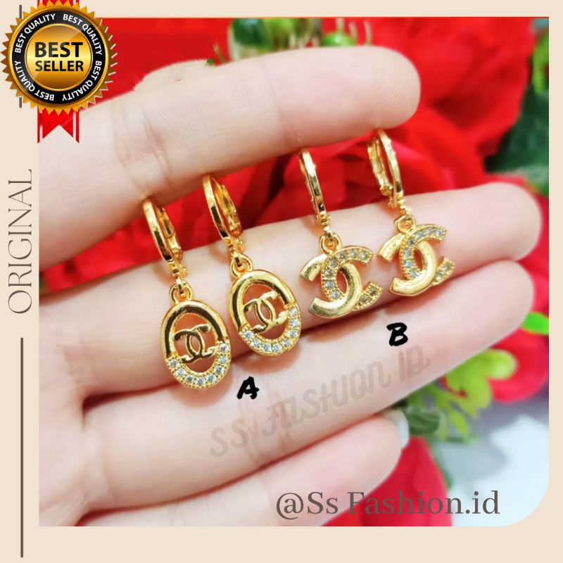 Anting wanita motif CH anti kart anti luntur