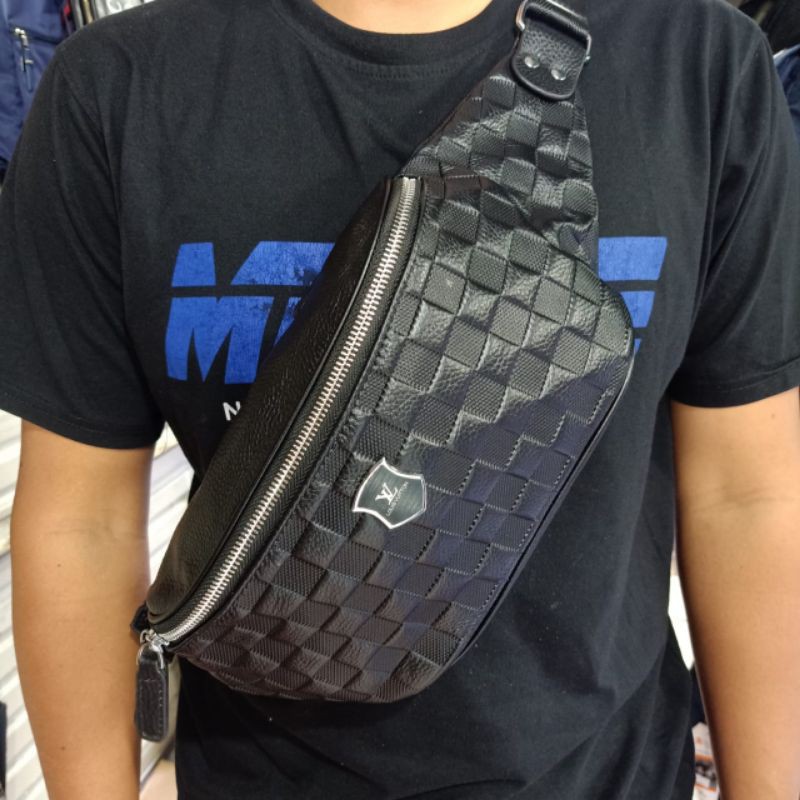 Waistbag L'V Damier Embos Belt Bag Tas Pinggang Kulit Asli Import