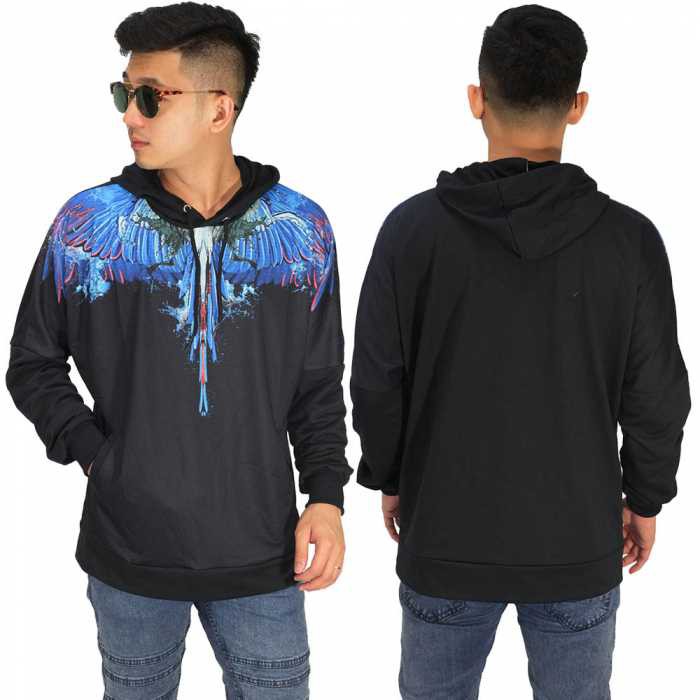 Sweater Pria Hoodie Marcelo Burlon Printing Wings On Water Hitam