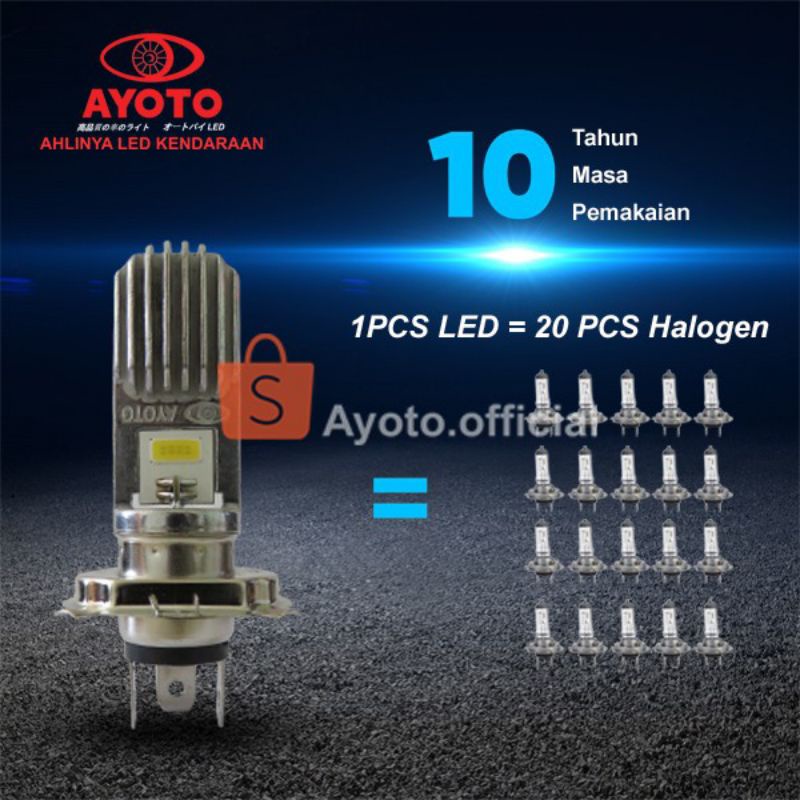 AYOTO LAMPU MOTOR  DEPAN LED HEADLAMP LED H4  AC DC M3A ORIGINAL